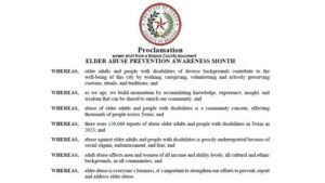 Brazos County Commission Issues Proclamation For Elder Abuse Awareness Month