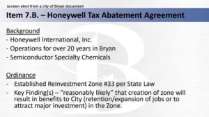 Bryan Council Approves Property Tax Breaks For Honeywell Electronics Chemicals $120 Million Dollar Expansion