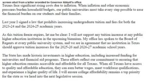 Governor Continues Tuition Freeze For Undergraduate Students At Texas Public Universities