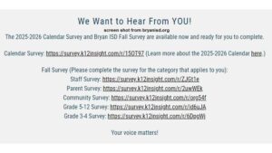 Anyone Associated With Bryan ISD Are Reminded To Participate In Two Online Surveys