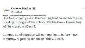 Flooding Closes A College Station ISD Elementary School