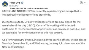 DPS Drivers Licenses Offices Closed Early On Monday