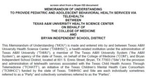 Bryan ISD School Board Approves A Mental Health Services Agreement With Texas A&M’s Health Science Center