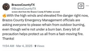 Tuesday Morning Rainfall Not Enough To Reduce Wildfire Risk In Brazos County