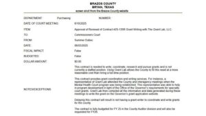 Brazos County Commission Extends The Contract Of A Grant Writer After Learning His Accomplishments