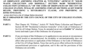 College Station Residential Trash Customers Will Face A Fine Instead Of Going To Municipal Court For Leaving Containers Too Long At The Curb