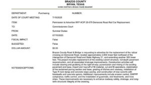 Brazos County Commissioners Move Ahead With Four Road And Bridge Projects