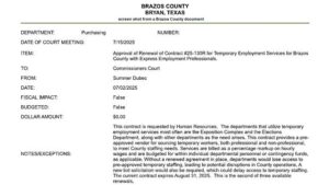 Brazos County Commission Extends A Contract To Hire Temporary Employees After Hearing Public Challenges