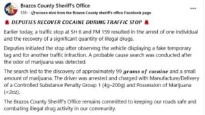 Traffic Stop For Going 5 MPH On Highway 6 Leads To Finding Cocaine