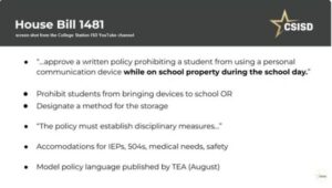 College Station ISD School Board Prepares To Adopt State Mandated Cell Phone Ban For Students