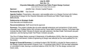 College Station City Council Awards A Design Contract For Nearly $6 Million Dollars Of New Sidewalks & Shared Use Paths