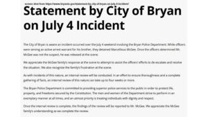 City Of Bryan Statement About Police Detaining The Wrong Man